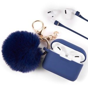 Midnight Blue Pom Pom Keychain Case for Airpods Pro